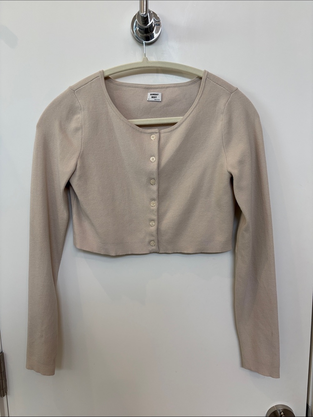 Aritzia (Sunday Best) Taupe Cropped Button Cardigan